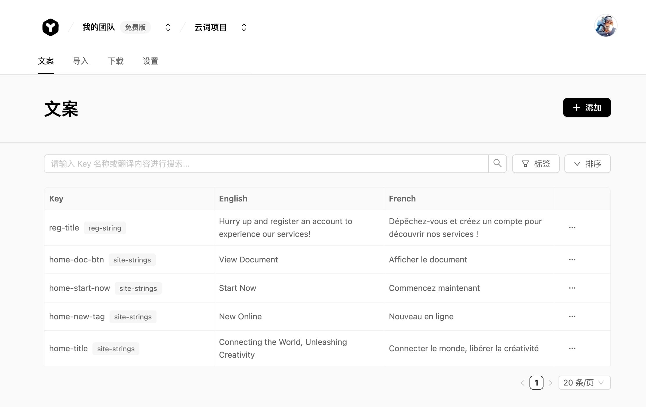 Yundict dashboard screenshot